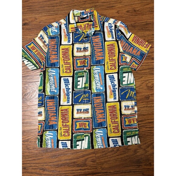 ASOS Design Us State License Plate Vintage Style Button Up Tshirt 2XS 34” Unique - Picture 1 of 4